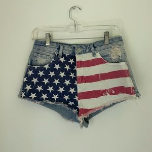 Topshop American Flag Denim Cut Off Shorts